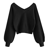 ZAFUL Women's Cropped Sweater V-Neck Long Sleeve Crop Sweater Pullover Jumper Knit Top