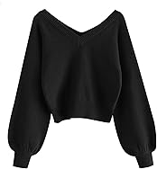 ZAFUL Women's Cropped Sweater V-Neck Long Sleeve Crop Sweater Pullover Jumper Knit Top