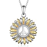 TYSO Peace Sign Necklace 925 Sterling Silver Sunflower Peace Sign Necklace Peace Symbol Pendant Peace Sign Jewelry Gifts For Women