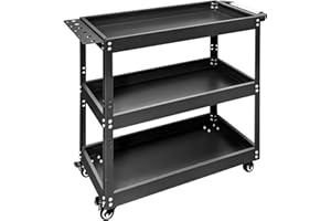 3-Tier Rolling Cart with Screwdriver Holder 330 lbs Heavy Duty Adjustable Height Utility Cart with 4 Swivel Casters, Industri