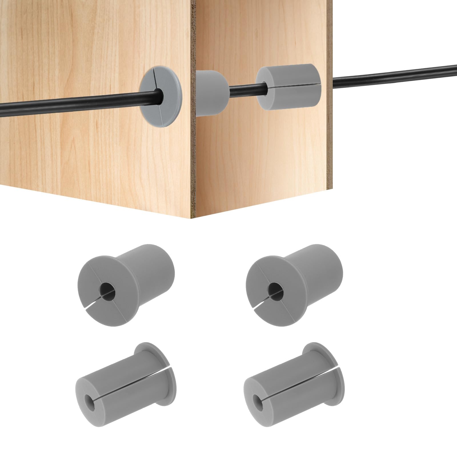HiPicco 4Pcs Wall Grommets for Cables 1-Inch Silicone Cable Wall Bushing Feed Through Cable Routing Kit Accessories Wall Cable Pass Through for Ethernet with 8mm Hole, Grey