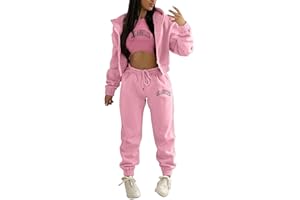 JMMSlmax Women's 3 Piece Outfits Long Sleeve Zip Cropped Sweatshirt Sweatpants Tracksuit with Tank Top Sweatsuit Lounge Sets