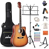 ADM Beginner Acoustic Guitar, Kids Students Cutaway Guitar Bundle Free Lessons with Gig Bag, Tuner, Strap, Picks, Extra Strin
