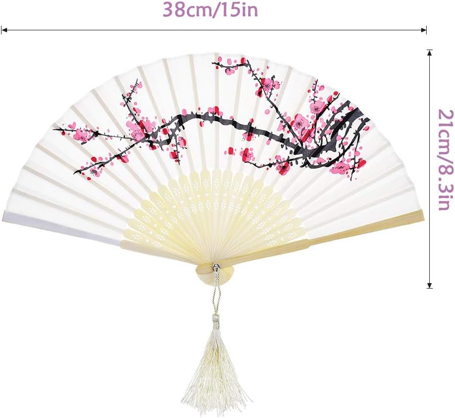 NETUME 2 Pieces Folding Hand Fans for Women Silk Fabric and Hollow Carved Bamboo Handheld Folding Fan - Image 3