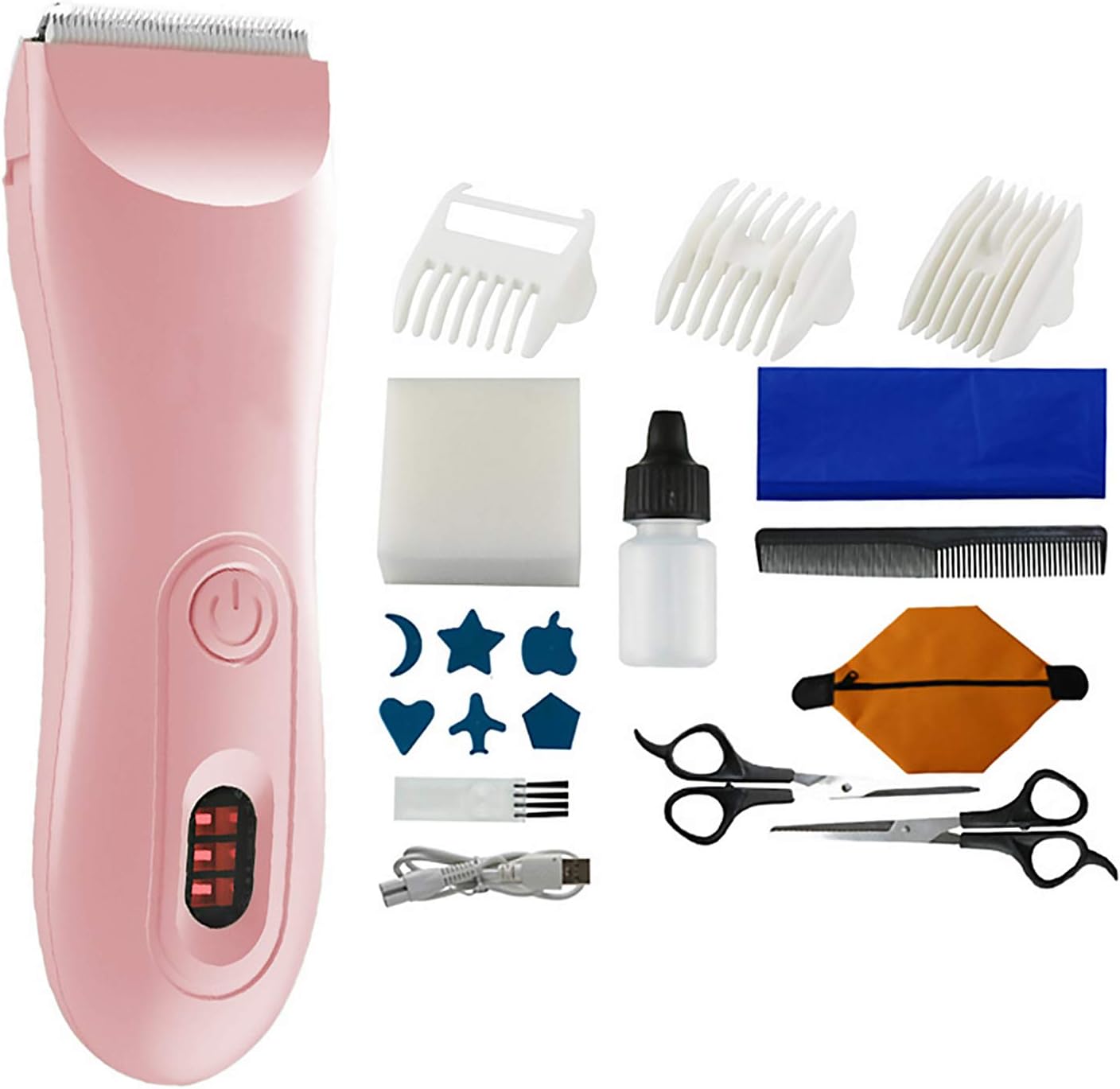 Hair Clippers for Children, Hair Clipper Set 19PCS USB Rechargeable Waterproof Silent Hair Clipper Trimmer Haircut Kit Set for Children Kids Baby Infant Toddler Boys Gilrs Pink