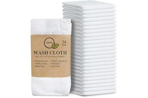 Softolle 100% Cotton Washcloths 24 Pack (12x12 Inches) Soft, Highly Absorbent Washcloth, Face Towels, Wash Cloths for Face, Ring Spun, Bulk Pack (White)