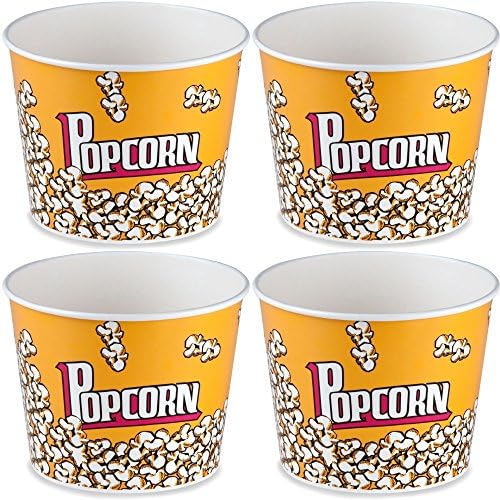 Retro Style Popcorn Bowl Large Plastic Bucket, Reusable Tub Movie Theater Bucket (Pack of 4