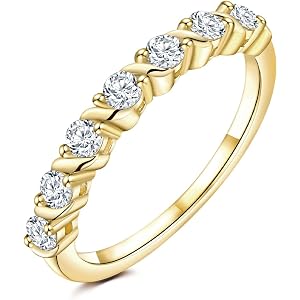 VYN4U Stackable Half Eternity Rings for Women 14K Gold Plated Wedding Band | Cubic Zirconia/Emearld/Ruby/Sapphire 2.5mm Thin