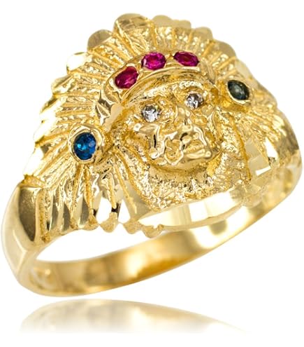 Polished 10k Yellow Gold Indian Chief CZ Head Ring (Size 10