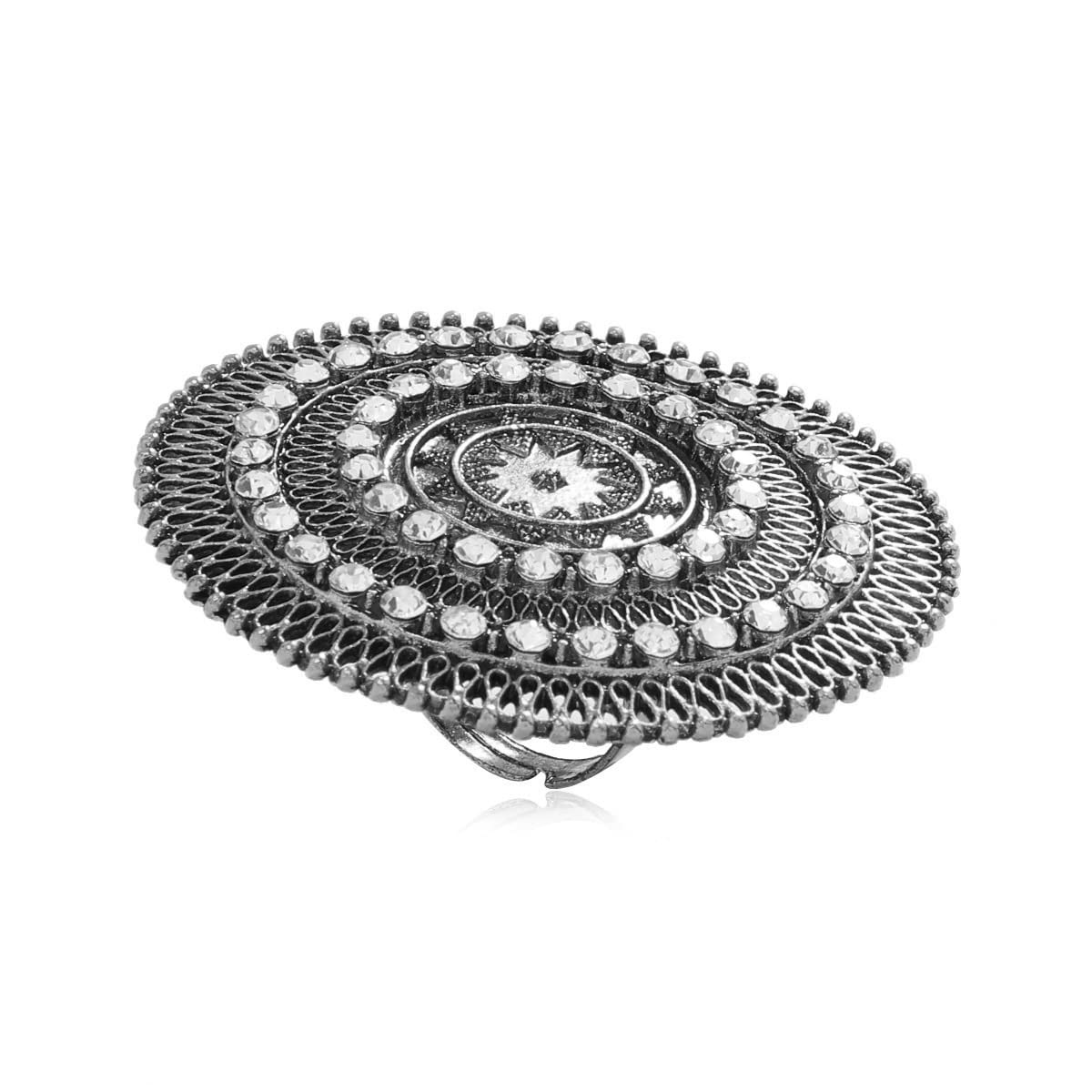 IMINI Boho Exaggerated CZ Statement Ring for Women Girls Adjustable Bohemian Antique Mosaic Crystal Expandable Big Open Wrap Finger Rings Comfort Fit Retro Indian Bollywood Style Jewelry (Silver)