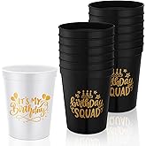 Teenyyou 16 Pack Birthday Party Reusable Cups 16 oz Squad Plastic Cups Theme Drinking for 20th 30th 40th 50th 60th Birthday Decorations Party Favor for Adults(Black,White)