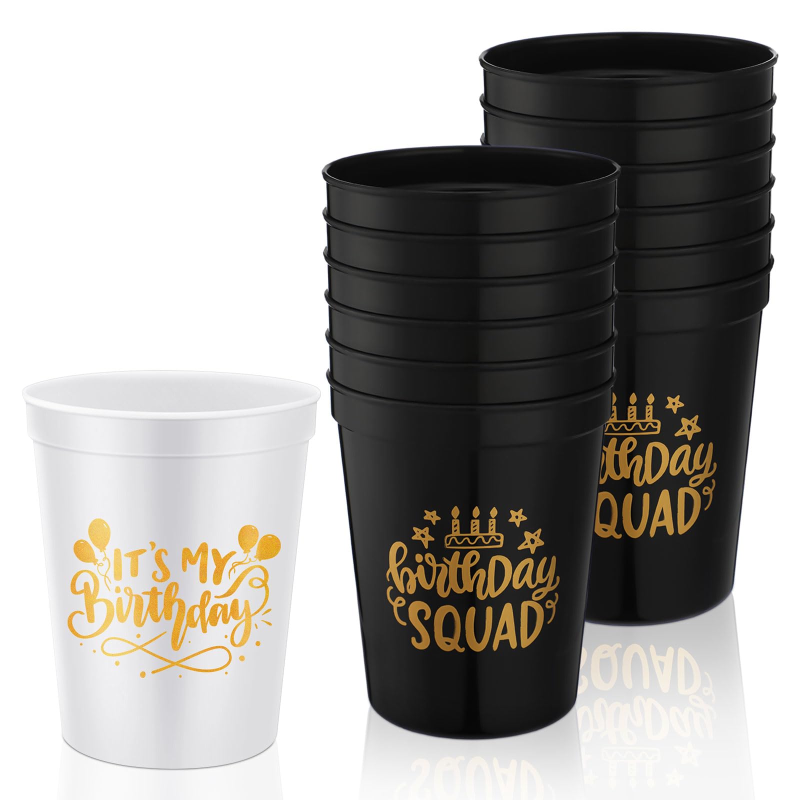 Photo 1 of Teenyyou 16 Pack Birthday Party Reusable Cups 16 oz Squad Plastic Cups Theme Drinking for 20th 30th 40th 50th 60th Birthday Decorations Party Favor for Adults(Black,White)