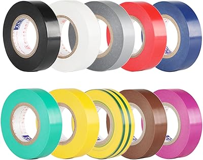 TSKDKIT 10 Rolls Electrical Insulation Tapes 15mm 10m Mixed Colour 600V