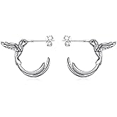 S925 Sterling Silver Hummingbird Open Hoop Earrings Bird Studs Earring Gift For