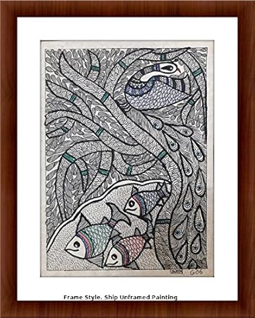 Sweta Art Madhubani Painting Fish And Peacock Card Painting Amazon In Home Kitchen