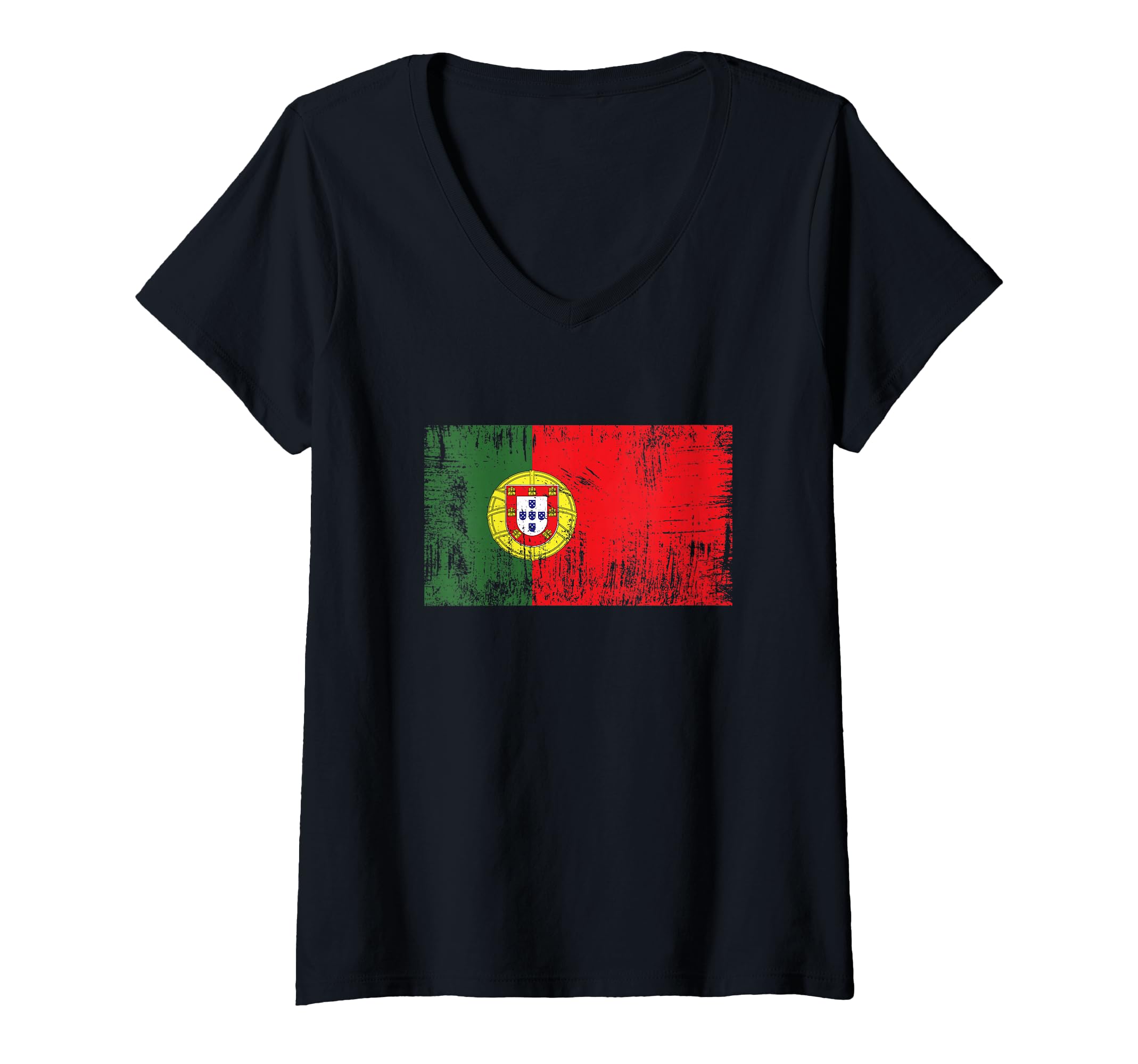 Womens Vintage Portuguese Banner Fan Portugal Flag Retro V-Neck T-Shirt