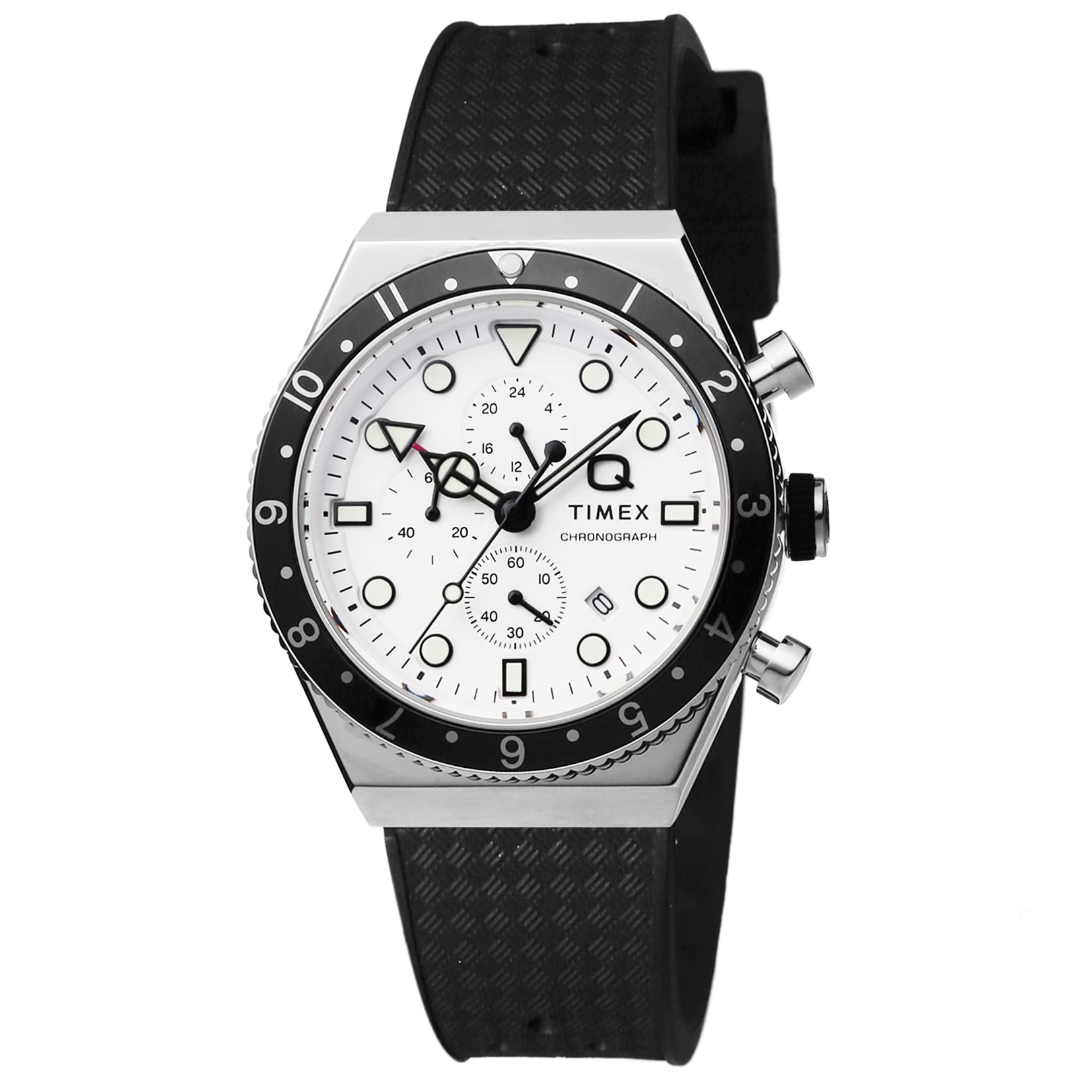 TIMEX Timex Q GMT Chronograph Black Dial Stainless Steel Quartz 40MM Watch TW2V70100 Men's, Black