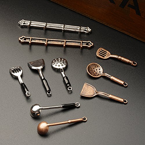 WXLAA 5PCS 1/12 Dollhouse Cooking Hanging Utensils Tool Kitchen Toys Silvery