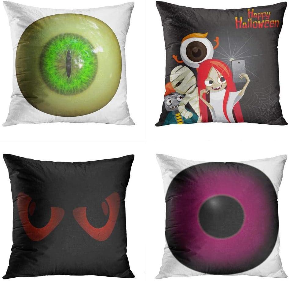 Menmek Throw Pillow Cover Decorative 18 x 18 Inch Pillow Case Abstract Scary Eyeball Monster Halloween Ghost Selfie Mystery Holiday Home Car Sofa Office Meeting Room Decor Cushion Pillowcase