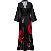 Kihnop Women's Floral Long Kimono Robe Long Satin Robe Long Silk Robe Ladies Kimonos Silky Bathrobe Cover Up, One Size
