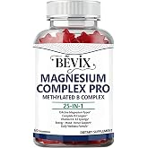 BEVIX Magnesium Complex Gummies Sugar Free with Methylated B Complex | Support Relaxation Energy &amp; Nerve Magnesium Glycinate Citrate Malate Taurate Gluconate Aspartate Carbonate D3 K2, 60 Gummies