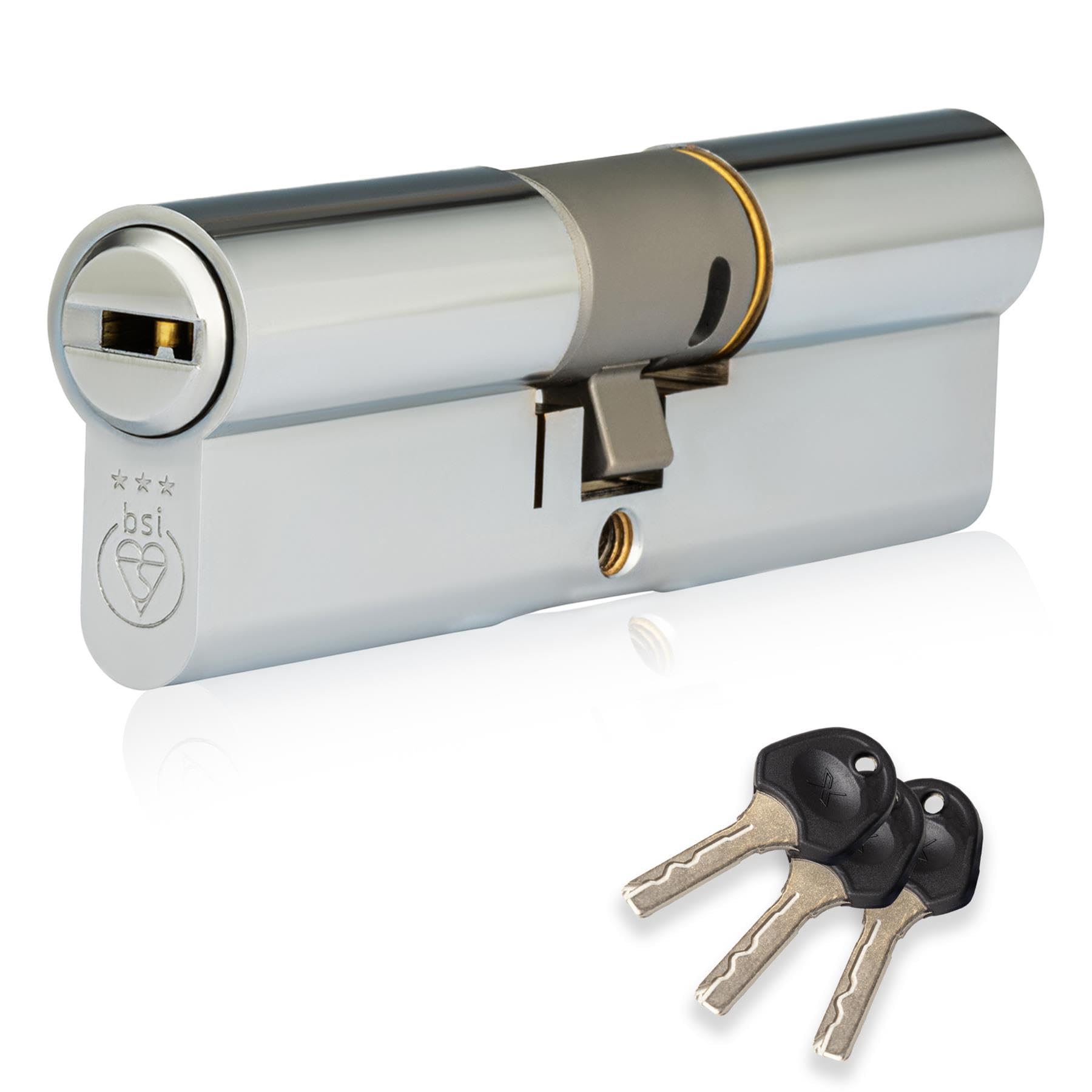 XFORT Colossus Polished Chrome 3 Star Kitemarked Euro Cylinder Lock 50EX/40 (90mm), British Standard TS007 Anti-Snap Barrel Lock, uPVC Door Lock.