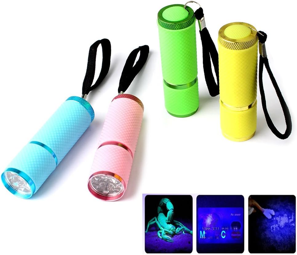 ZmKm Mini 9 LED UV Ultra Violet Flashlights Torch Light,Pack of 4