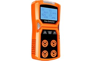 Gas Detector, CHNADKS 4 Gas Monitor H2S,O2,CO and LEL Multiple Indicator with Vibration, Audible, Visual 4 Gas Monitor Personal Rechargeable Gas Sniffer Alarm with LCD