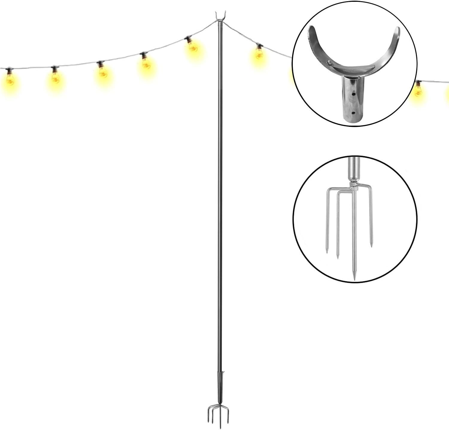 Outdoor Stand Light Pole,Fourth Generation Four Forks 9 ft Thickening Stainless Steel for Set up Decoration LED String Or Solar Bulbs in Patio Garden House Café Wedding Party