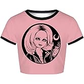 Womens Crop Tops Summer Casual Short Sleeve Goth Halloween Graphic Cropped T Shirts