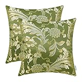 CaliTime Pack of 2 Throw Pillow Covers Cases for Couch Sofa Home Decor Vintage Floral Leaves 18 X 18 Inches Olive Green