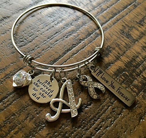 Breast Cancer Bangle Bracelet, Charm Bracelet