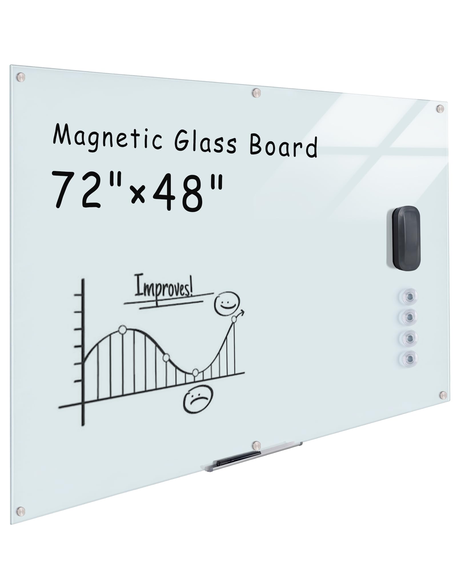 Photo 1 of ** NEW*** Mifuro Magnetic Glass Whiteboard?72"x48" Wall Mounted Frameless Dry Erase Board for Office, Home & School White