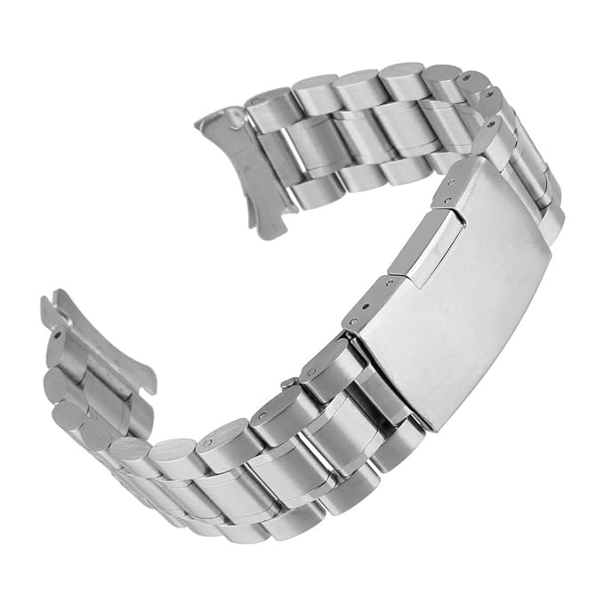 Beauty7 Unisex Edelstahl Uhrenarmband Silber mit Faltschließe Kurve Anstoß Länge Verstellbar mit/ohne Werkzeug WBL00023BDb
