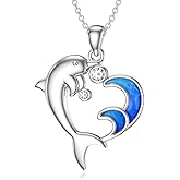 LWXIE Diamond Dolphin Necklace for Women 925 Sterling Silver Dolphin and Wave Heart Pendant Necklace Summer Ocean Jewelry Gifts for Women Mom Wife Girlfriend Daughter Her