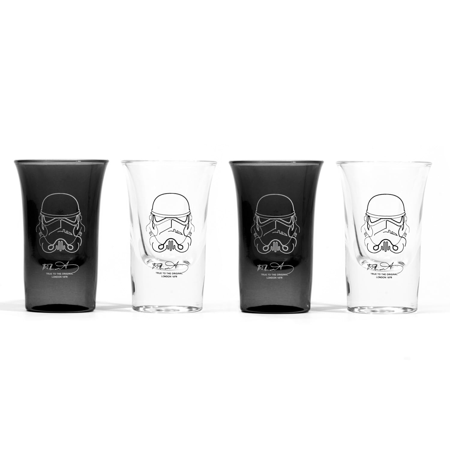 Thumbs Up Original Stormtrooper Shot Glasses Set of 4, Transparent & Black, for Tequilla, Vodka & Whisky, 50ml Each, Perfect Shot Glass, Star Wars Gifts for Men