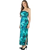 Women's Strapless Bodycon Dress Floral Maxi Sexy High Slit Long Club Party Dress