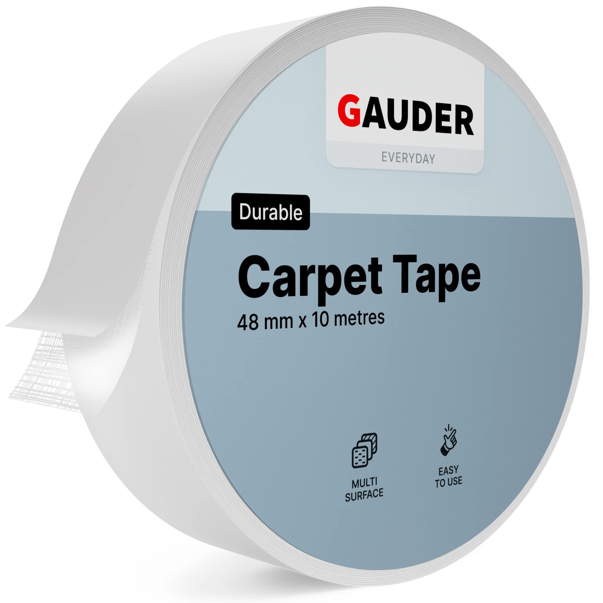 GAUDER Double-Sided Carpet Tape Extra Strong - Long Lasting Rug Grip to Stop Sliding - Flooring Adhesive for Home & Professional Use (10 m x 48 mm)