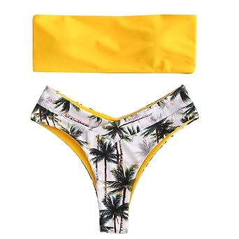 Bfmyxgs Charming Bikini Set Damenmode Coconut Print Padded Swimwear Stilvoller Badeanzug Sexy Beachwear Monokini Bademode Sets Mode Badeanzug Beachwear Tankini Sets
