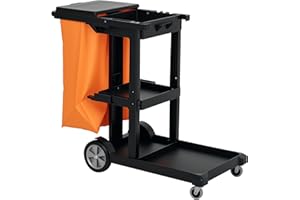 HOMCOM Commercial Janitorial Cart with 3 Tier Shelves, Professional Cleaning Cart with Rubbish Bag with Lid and Mop Mount for
