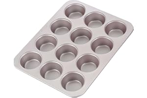CHEFMADE Muffin Cake Pan, 12-Cavity Non-Stick Cupcake Pan Bakeware for Oven Baking (Champagne Gold)