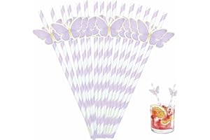 IAXSEE 60 Pcs Butterfly Paper Straws Disposable Cocktail Straws for Drinks Striped Straw for Milkshake Cold Drink Stand Supplies Decorations