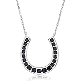 RANDES 925 Sterling Silver Horseshoe Necklace Created Gemstone Birthstone Necklace Channel Set Horse Shoe Pendant Necklace Lucky Jewelry