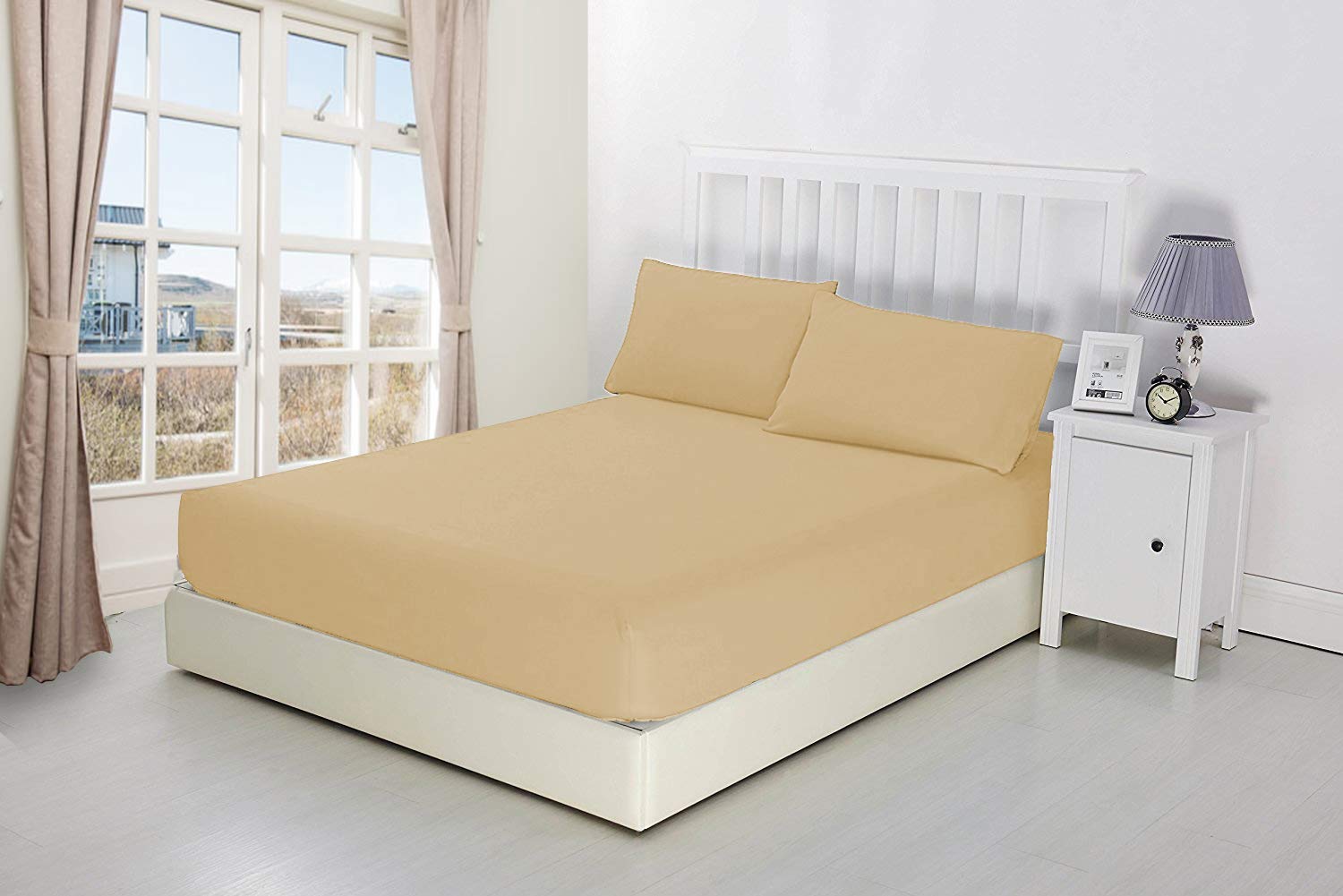 CreationsMart Luxury Bedding 100% Egyptian Cotton 40CM/16 Extra Deep Fitted Sheets (Beige, Single)