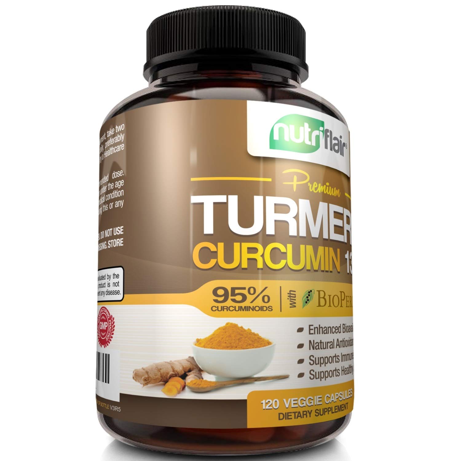 NutriFlair Premium Turmeric Curcumin Supplement (1300mg) with BioPerine