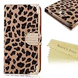 Mavis's Diary Crystal Magnetic Snap Design Leopard Leather Credit Card Holder Wallet Type Flip Case Cover for Samsung Galaxy Note 2 N7100 I605 L900 I317 T889 T-Mobile Version with Soft Clean Cloth (Brown)