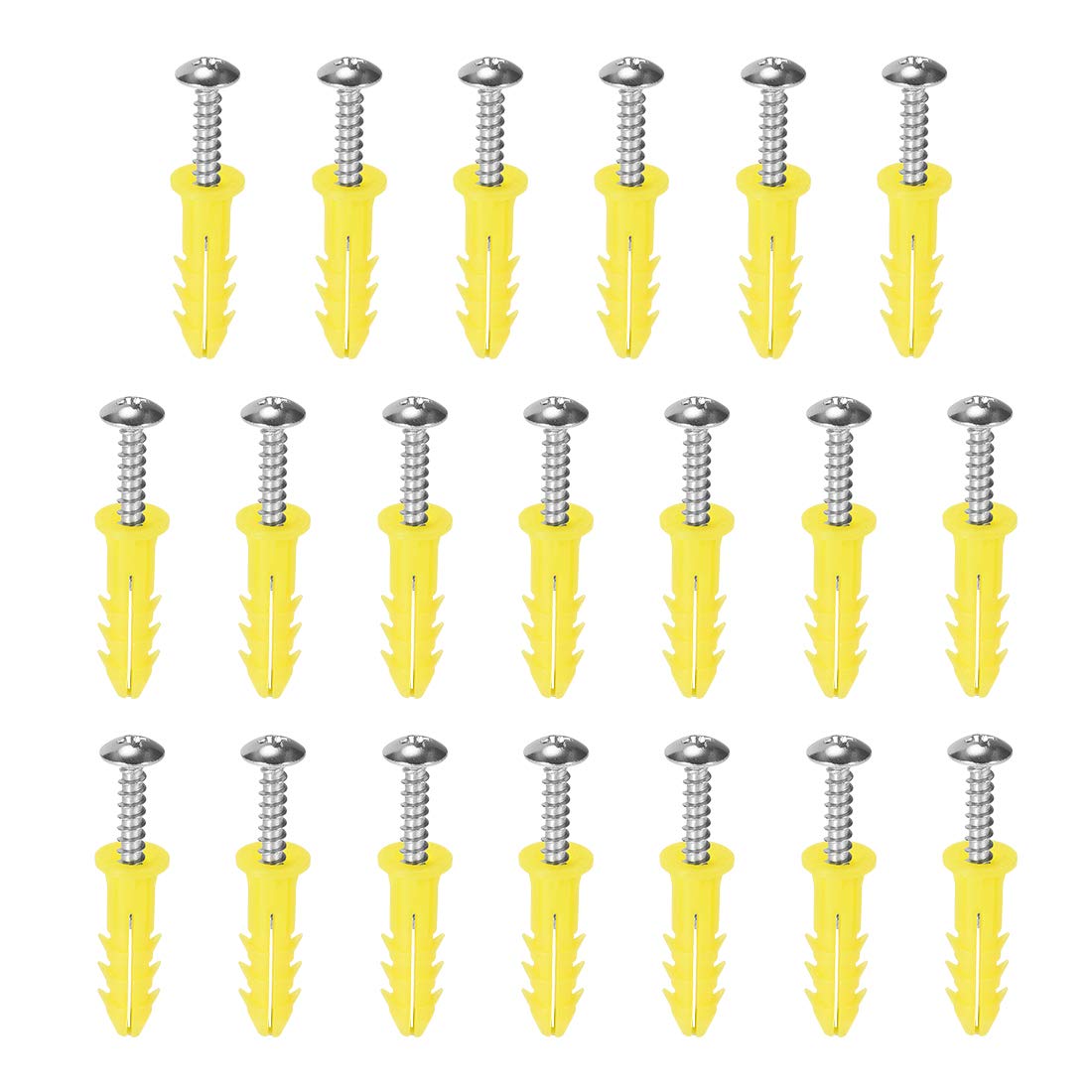 sourcing map 6 x 26mm Plastic Expansion Tube for Drywall with Screws, Yellow 20pcs