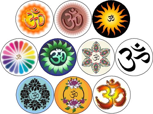 Set of 10 OM AUM Pinback Buttons Hindu Buddhist Yoga Chakra Meditation