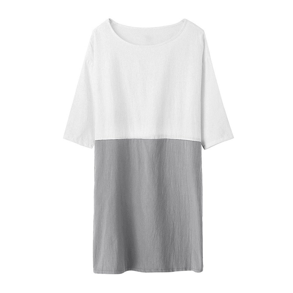 POTO Women Dresses, Loose Color Stitching Casual Dresses with Pockets Cotton Linen Tunic Dress Party Dress Beach Dress