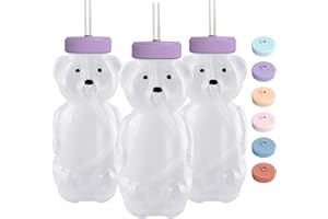 MOOTIKAR Honey Bear Straw Cups for Babies 3 pack, 8oz honeybear straw cup with improved safety lid design, Straw learning therapy cup. Leak-Proof & Food-Grade & BPA Free (PEACH)